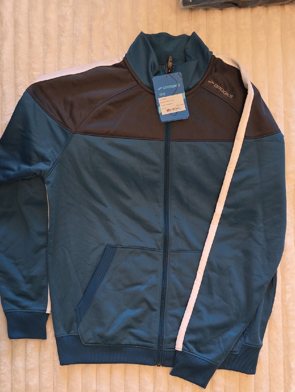 0108 Brooks Teal and Charcoal Zip-Up Athletic Jacket with White Trim